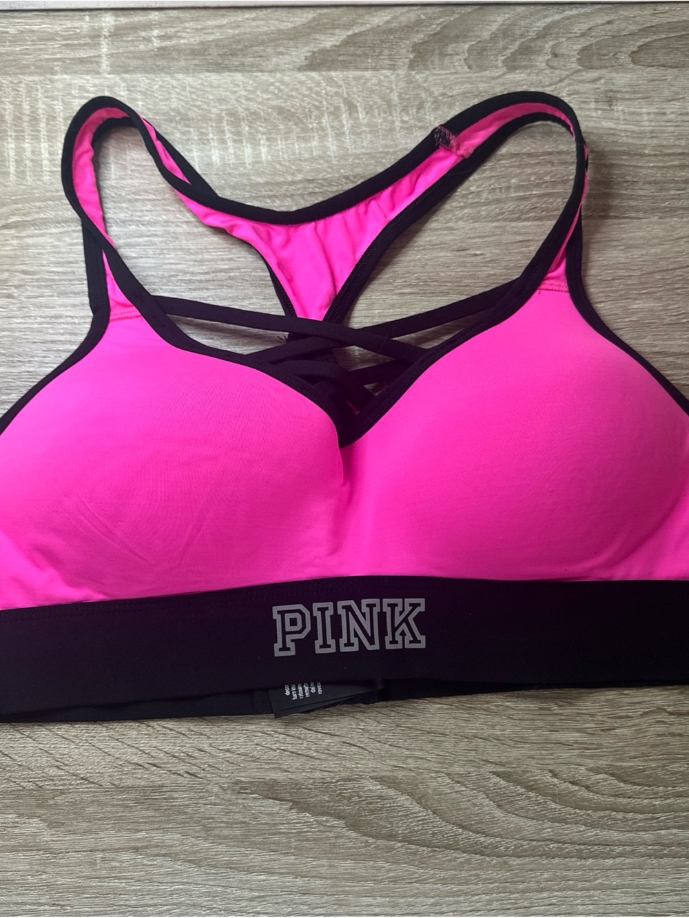 Pink By Victoria’s Secret, Hot Pink And Black Ultimate Sports Bra Size Medium